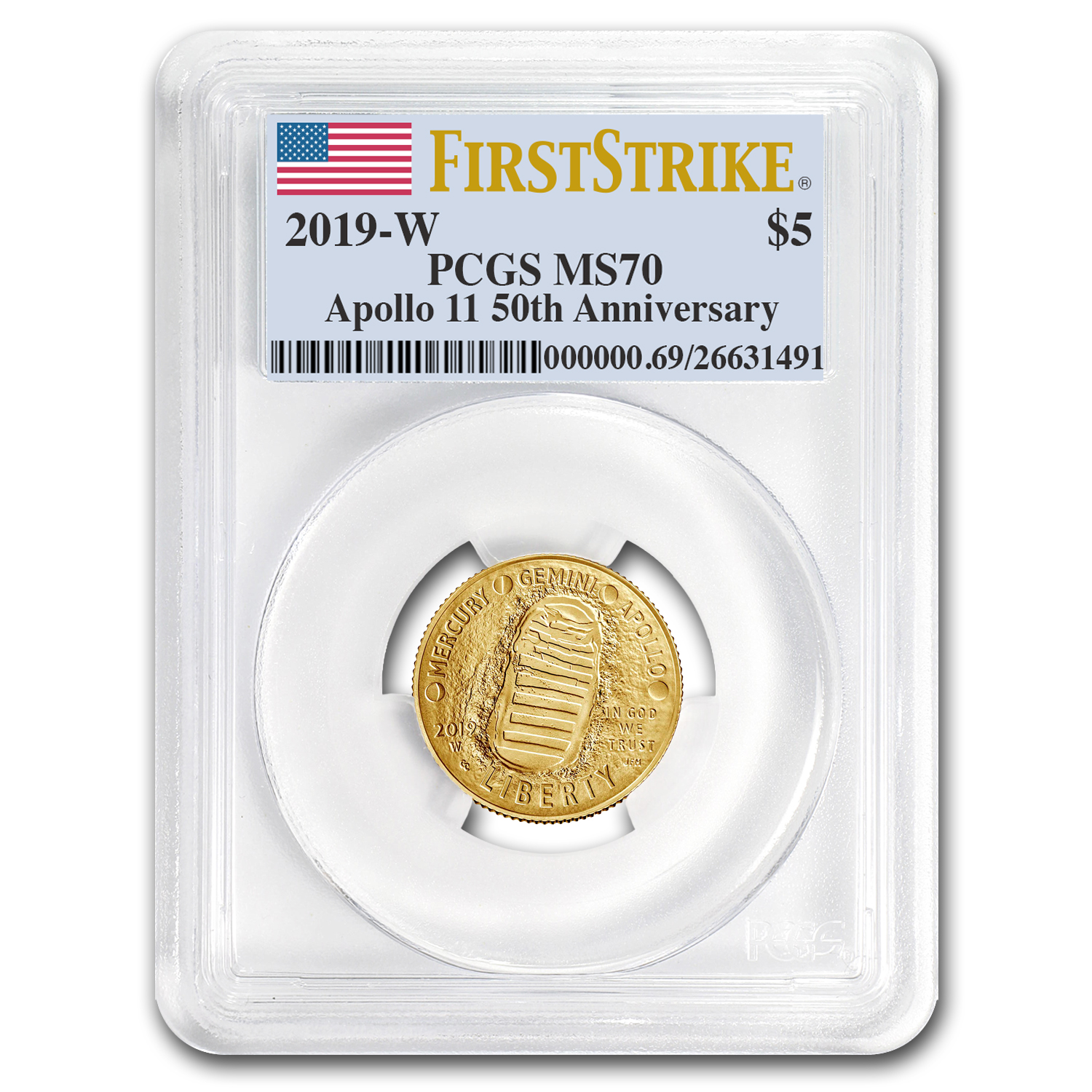 2019-W Gold $5 Apollo 11 50th Anniv MS-70 PCGS (FirstStrike®) | eBay